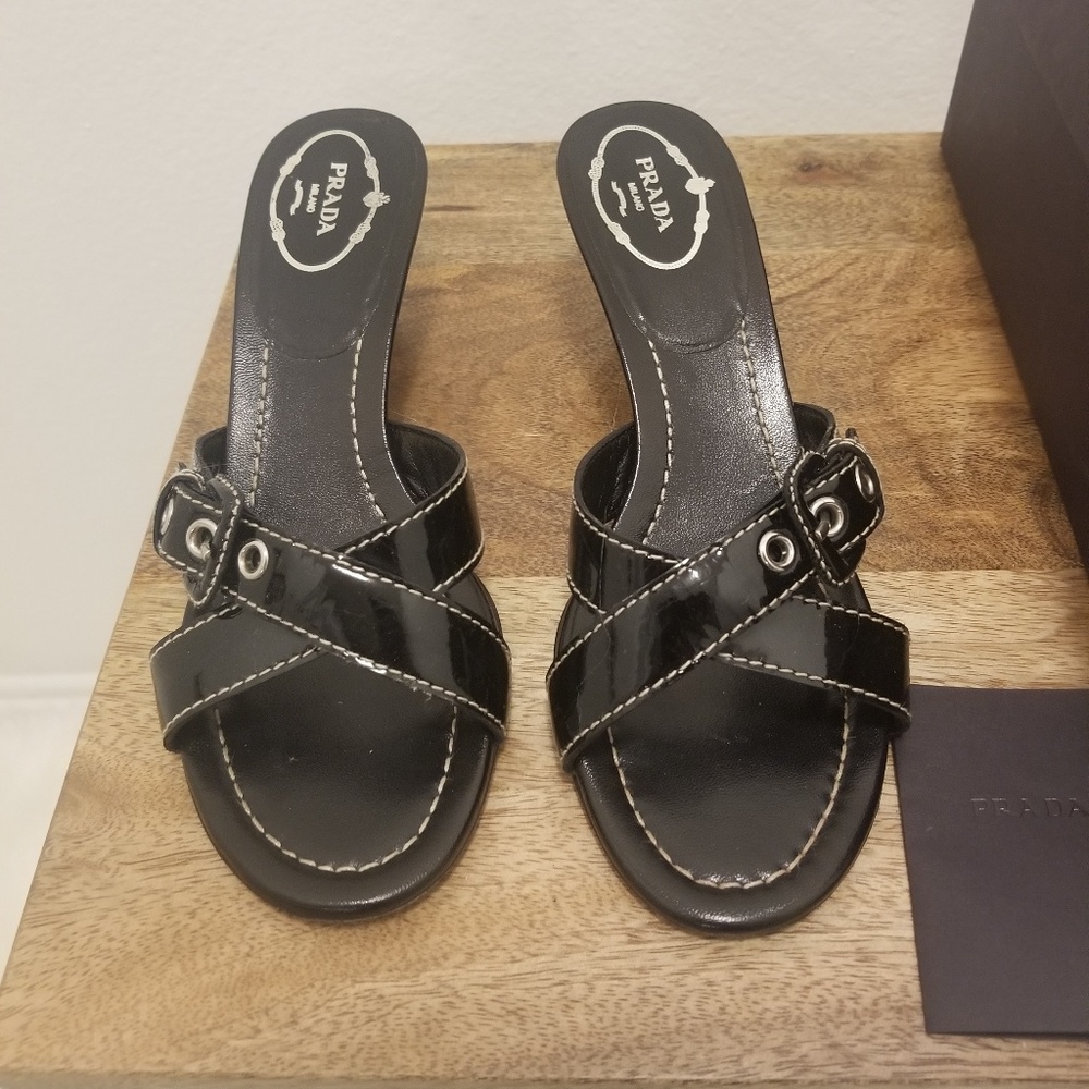 Prada - Criss Cross Strap Wedge Sandals Size: 7